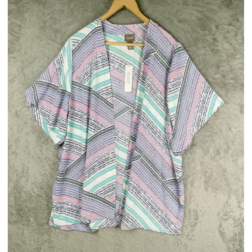 Chico's Kimono Jacket Womens 1 (M) Multicolor Rainbow Dots Open‎ Front Boho NWT